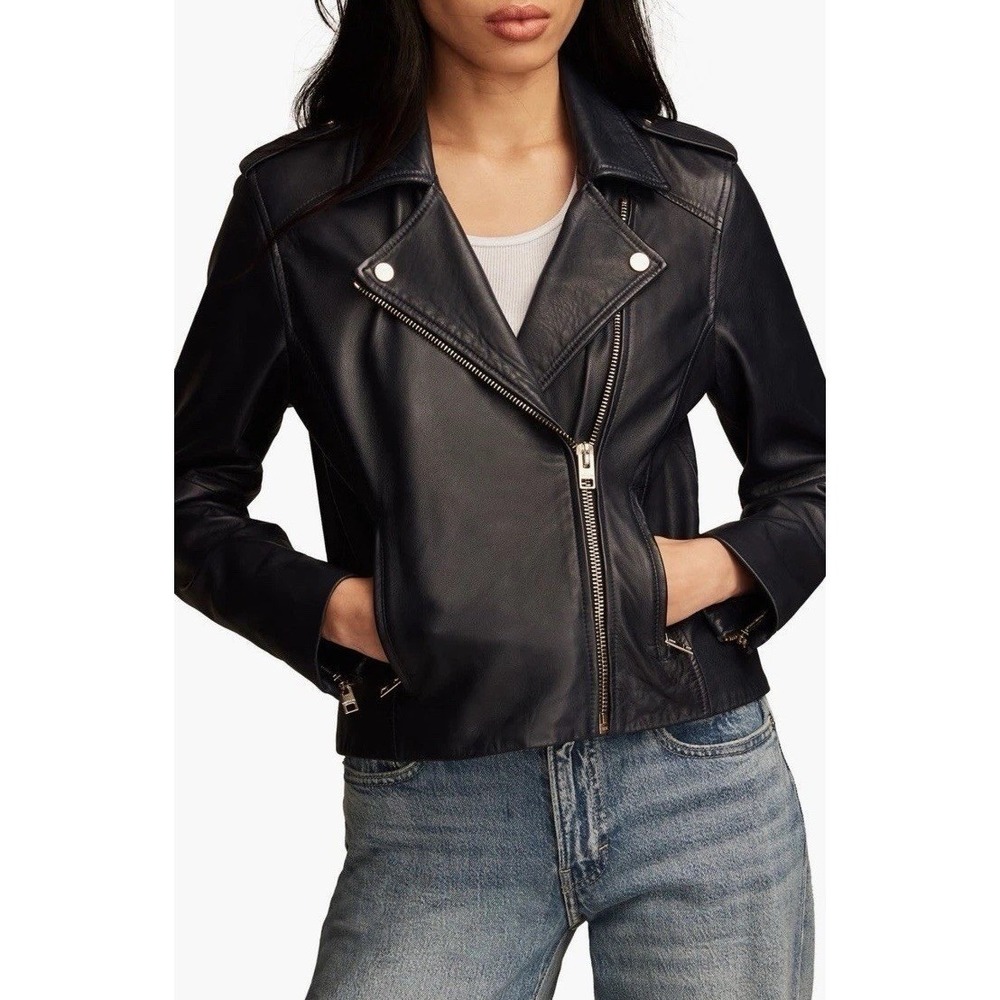 Lucky Brand Black Lamb Leather Motorcycle Jacket Size S Women